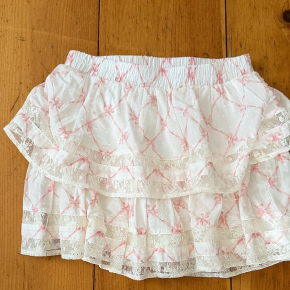 Francesca's Collections Dresses & Skirts - Francesca’s White and Pink Lace Skirt Dotted Swiss lined Elastic Waist Sz Small